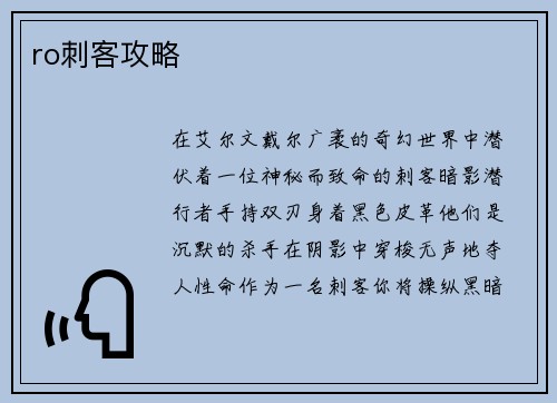 ro刺客攻略
