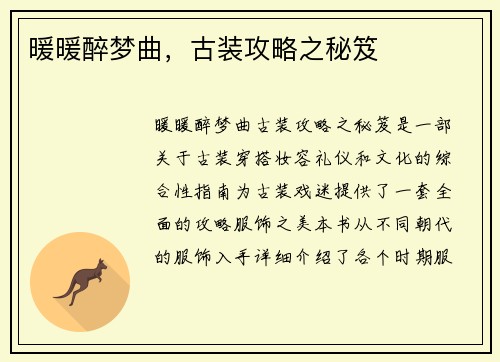暖暖醉梦曲，古装攻略之秘笈