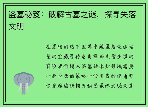 盗墓秘笈：破解古墓之谜，探寻失落文明